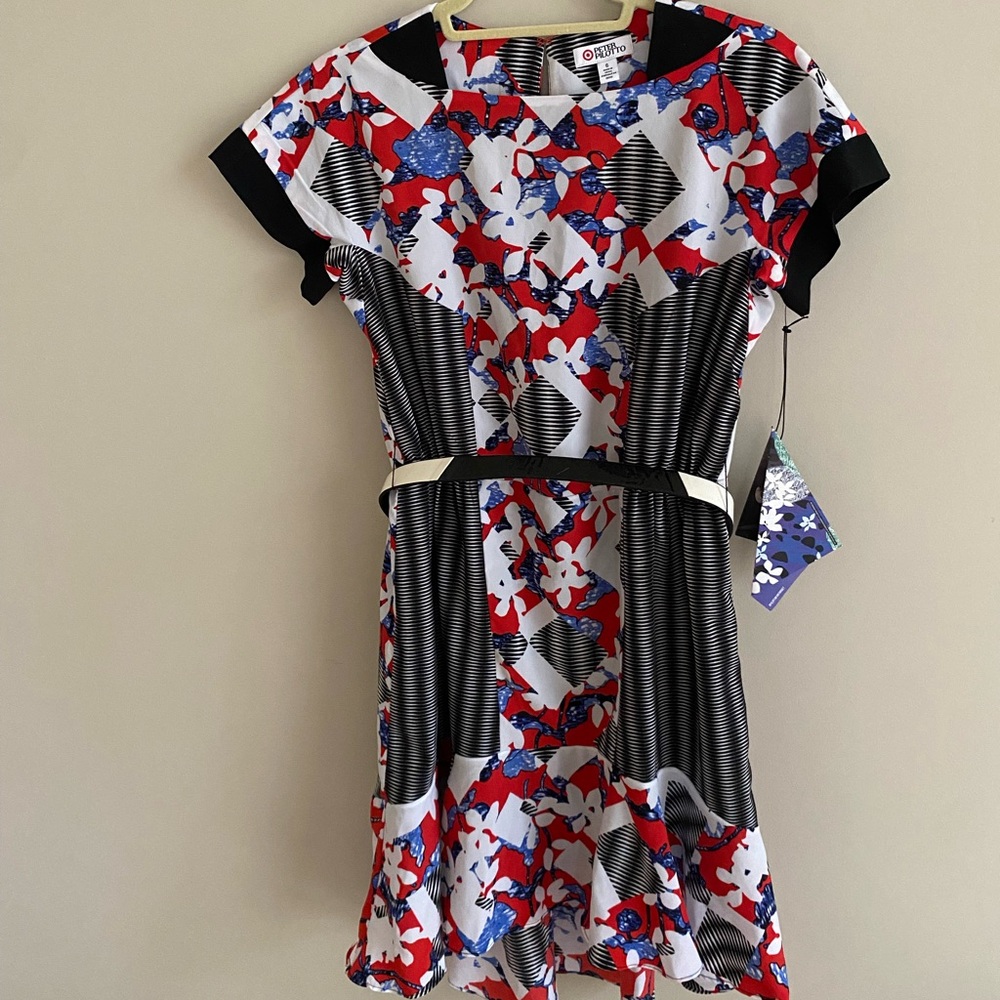 Peter Pilotto for Target Graphic Floral Fit-and-Flare Dress in Red, Blue & Black